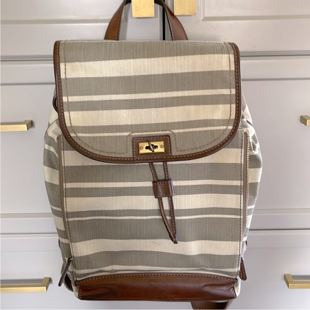 Fossil Canvas Beige and Brown Backpack